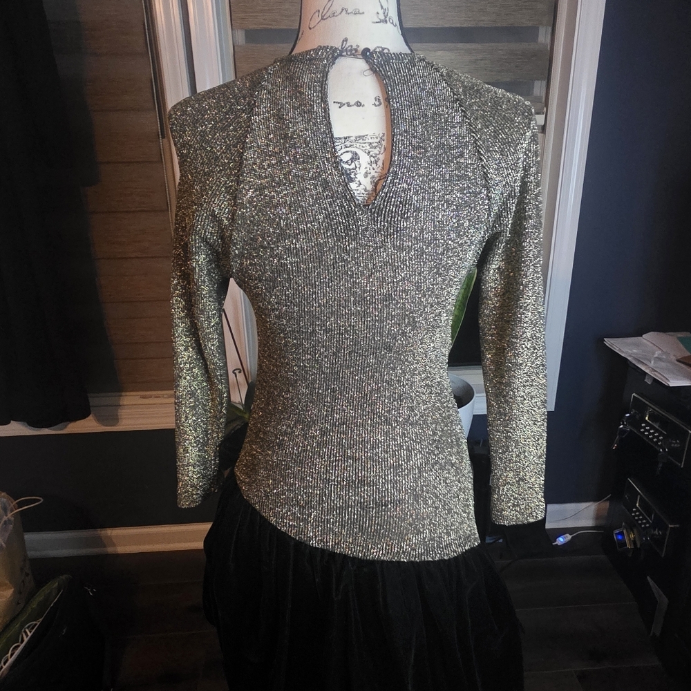 vtg 80s Gold And Black mini dress sz 4 metallic bubble hem - Picture 8 of 16